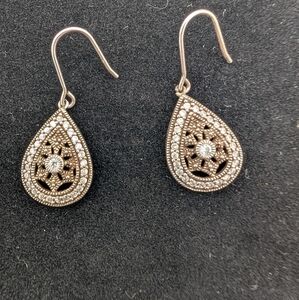 Silver Teardrop Earrings Rhinestone Drop Earrings 925 Silver
